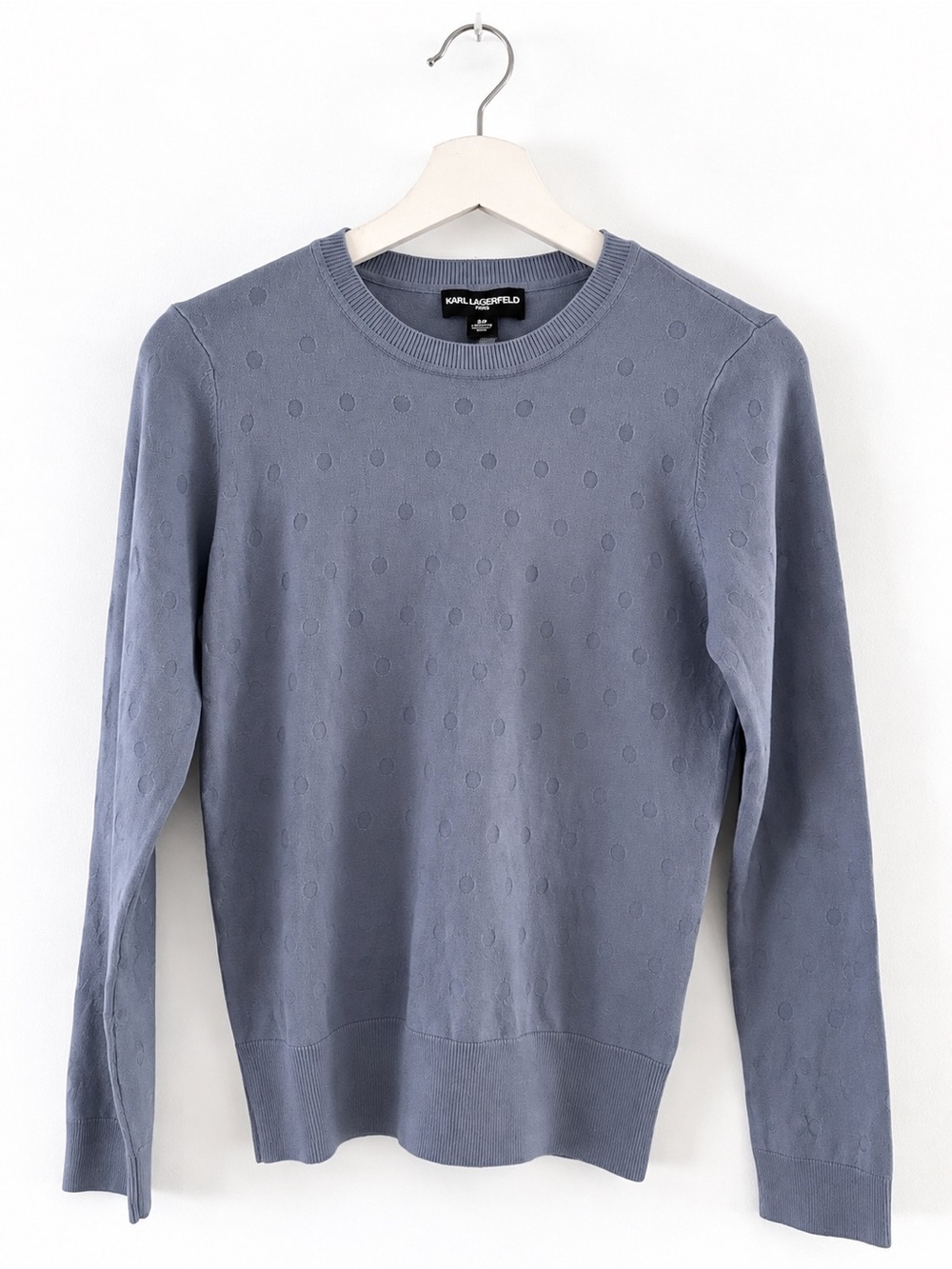 Karl Lagerfeld Slate Blue Dot-Textured Crewneck Sweater